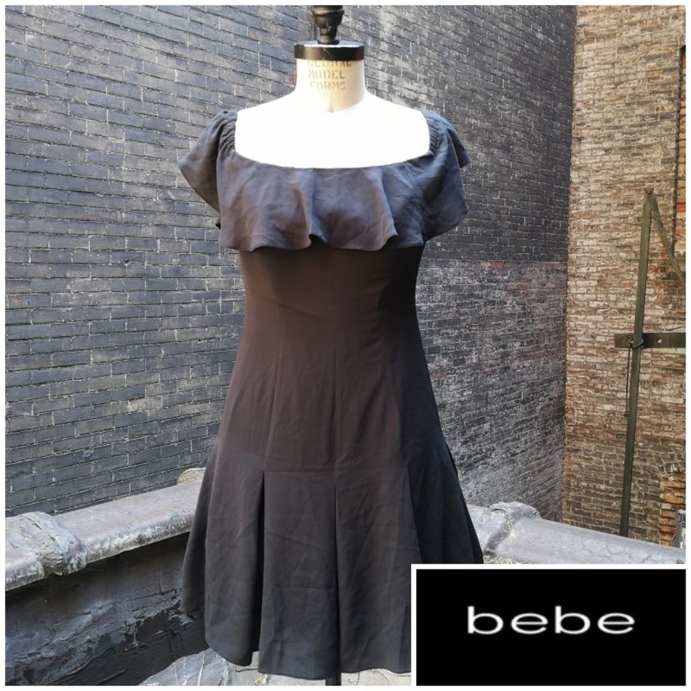 bebe Women's Sexy U Neck ruffle Mini Party Dress